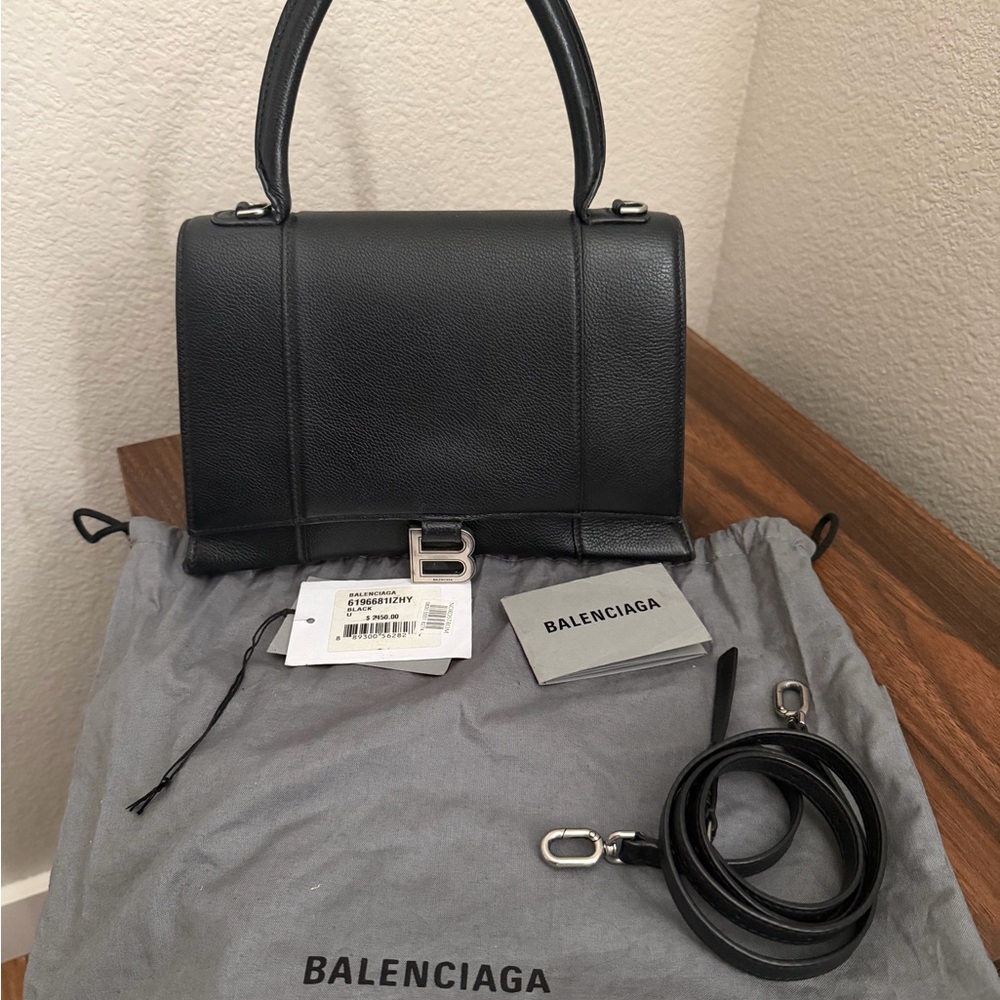 Balenciaga Grained calf skin medium hourglass top handle bag - black
